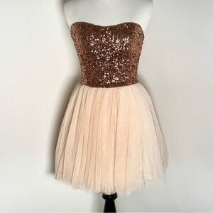 Dainty Hooligan Peach Sequined Tulle Mini Dress Size Small
